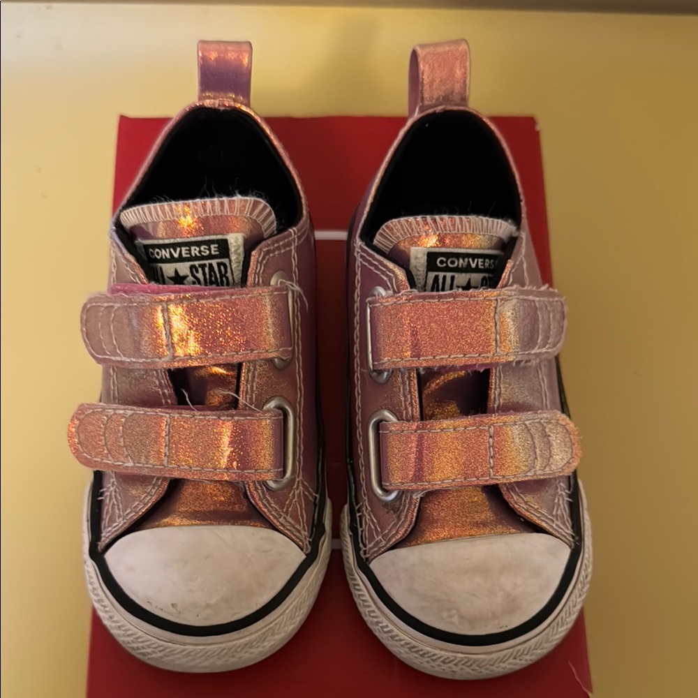 Converse Pink and White Velcro Sneakers
